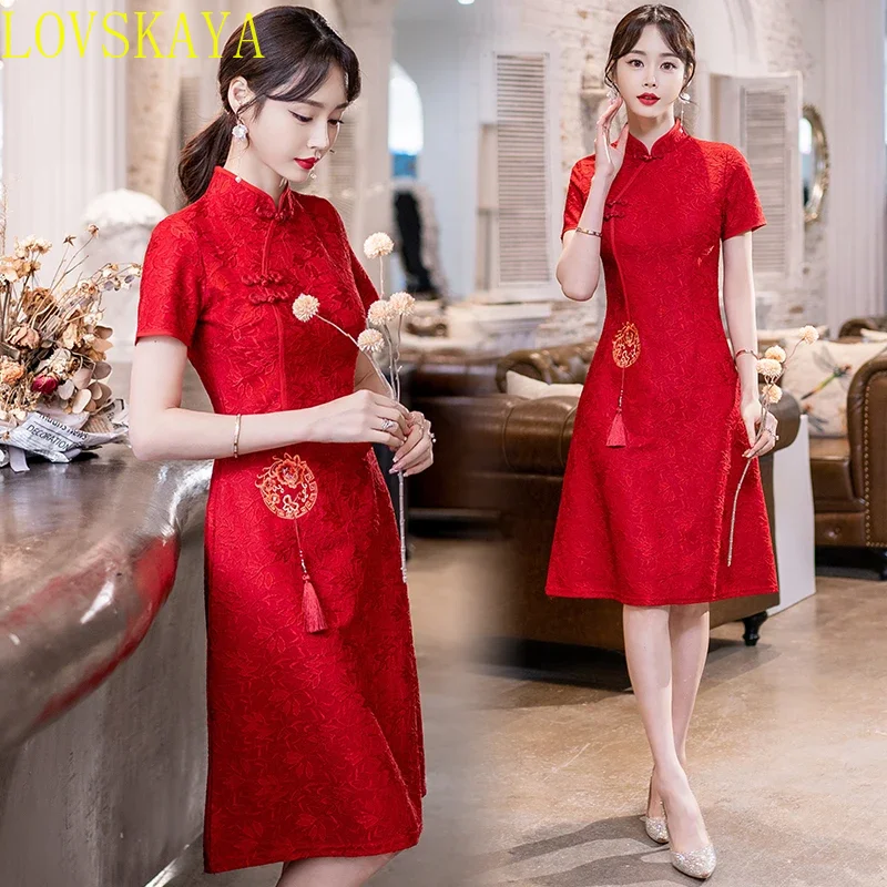 

Chinese traditional retro red modern new style summer clothing new short sleeved engagement strange clothing