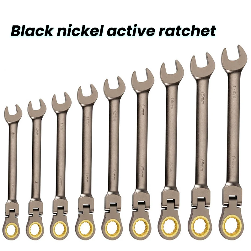 Flex-Head Ratcheting Wrench Set 72-Teeth Cr-V Constructed Nickel Universal Ratchet for Car Repair Set of Wrenches