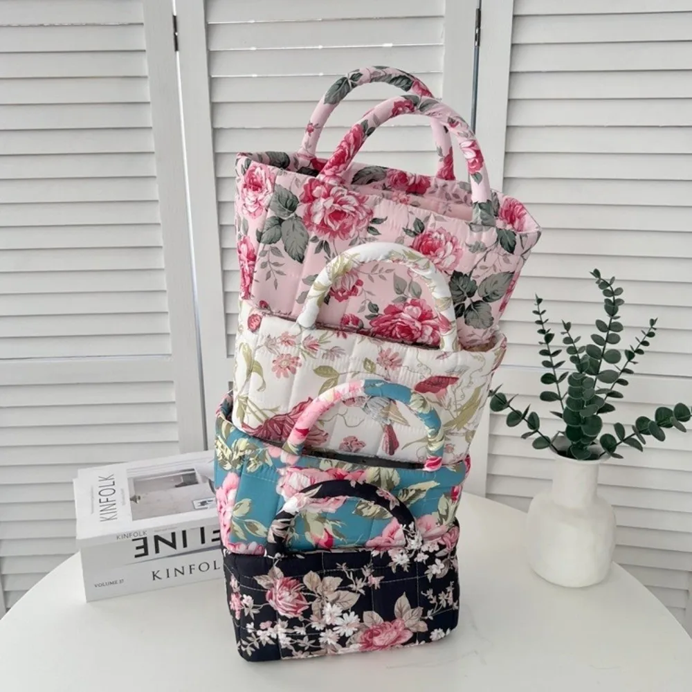 

Floral Print Floral Quilted Baskets with Handles Portable Storage Basket Lightweight Desktop Storage Organize Household