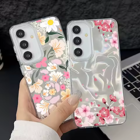 For Samsung Galaxy S25 S24 S23 S22 Ultra Plus S24 FE A56 A16 A55 A15 A35 A25 A54 5G Colorful Flowers Laser Hard Case Phone Cover