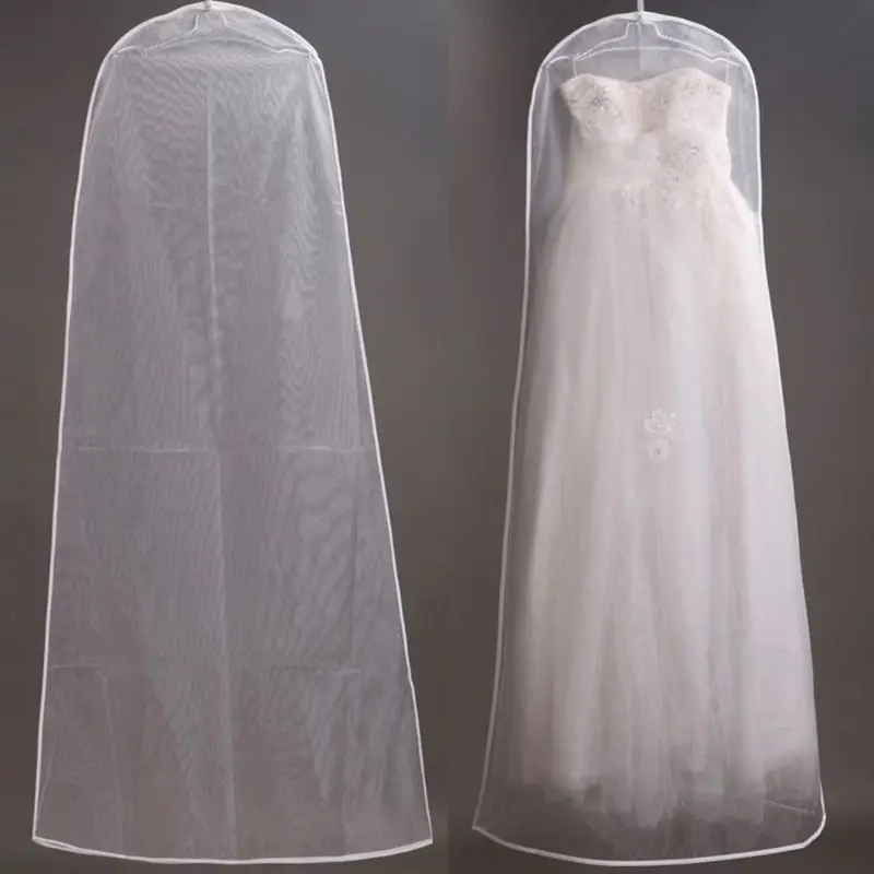 A2UD 160cm Organdy Semi Transparent Wedding A-Line Dress Dustproof Cover Bride Gown S