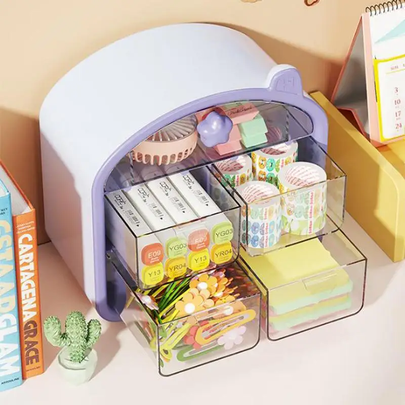 Dopamine Color Multifunctional Drawer Style Desktop Storage Box, Cosmetics Storage, Stationery Storage, Cute Style