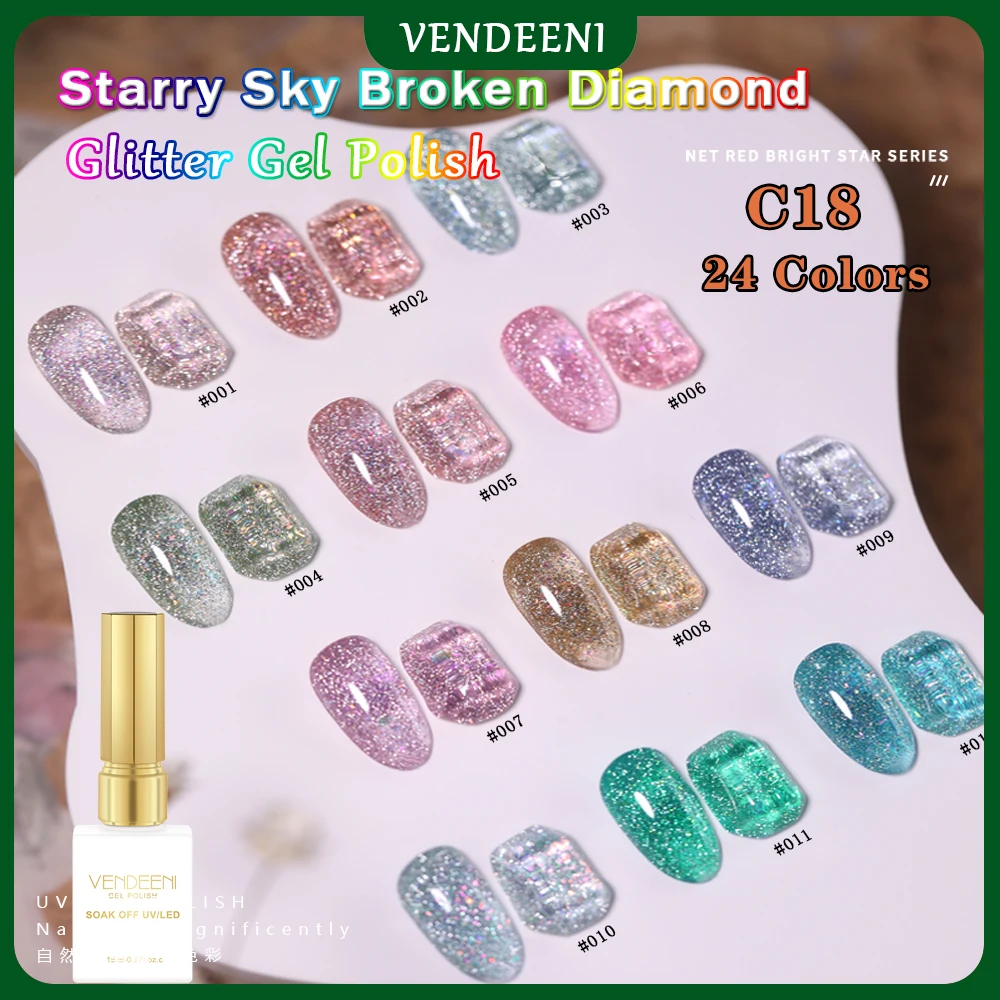 

Vendeeni 24 Colors Fantasy Starry Sky Broken Diamond Nail Polish Soak Off UV LED Glitter Gel Nail Varnish For Nail Art Design