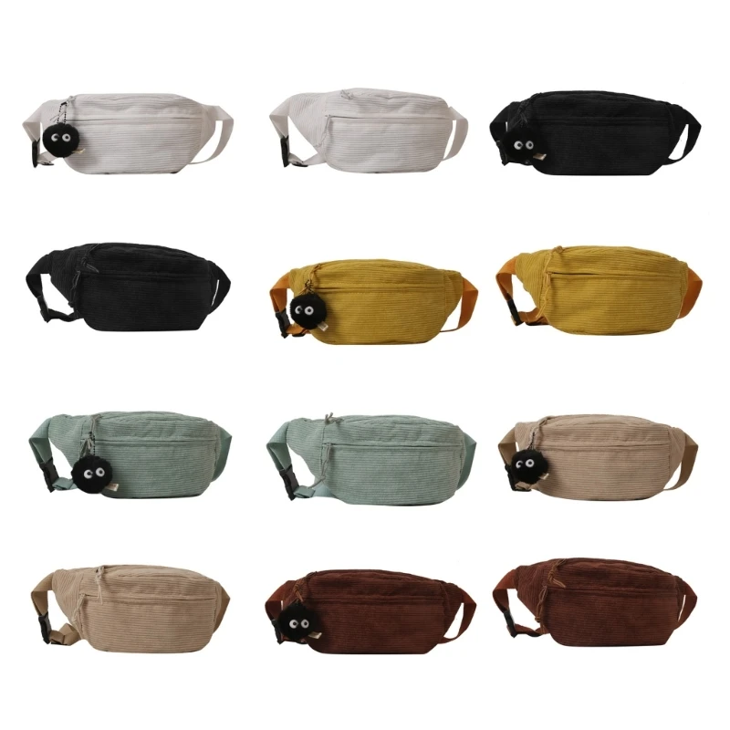 Adult Teens Corduroy Waist Fanny Pack Women Solid Color Crossbody Chest Purse Lady Girl Daily Casual Outdoor Sports Belt Bum Bag