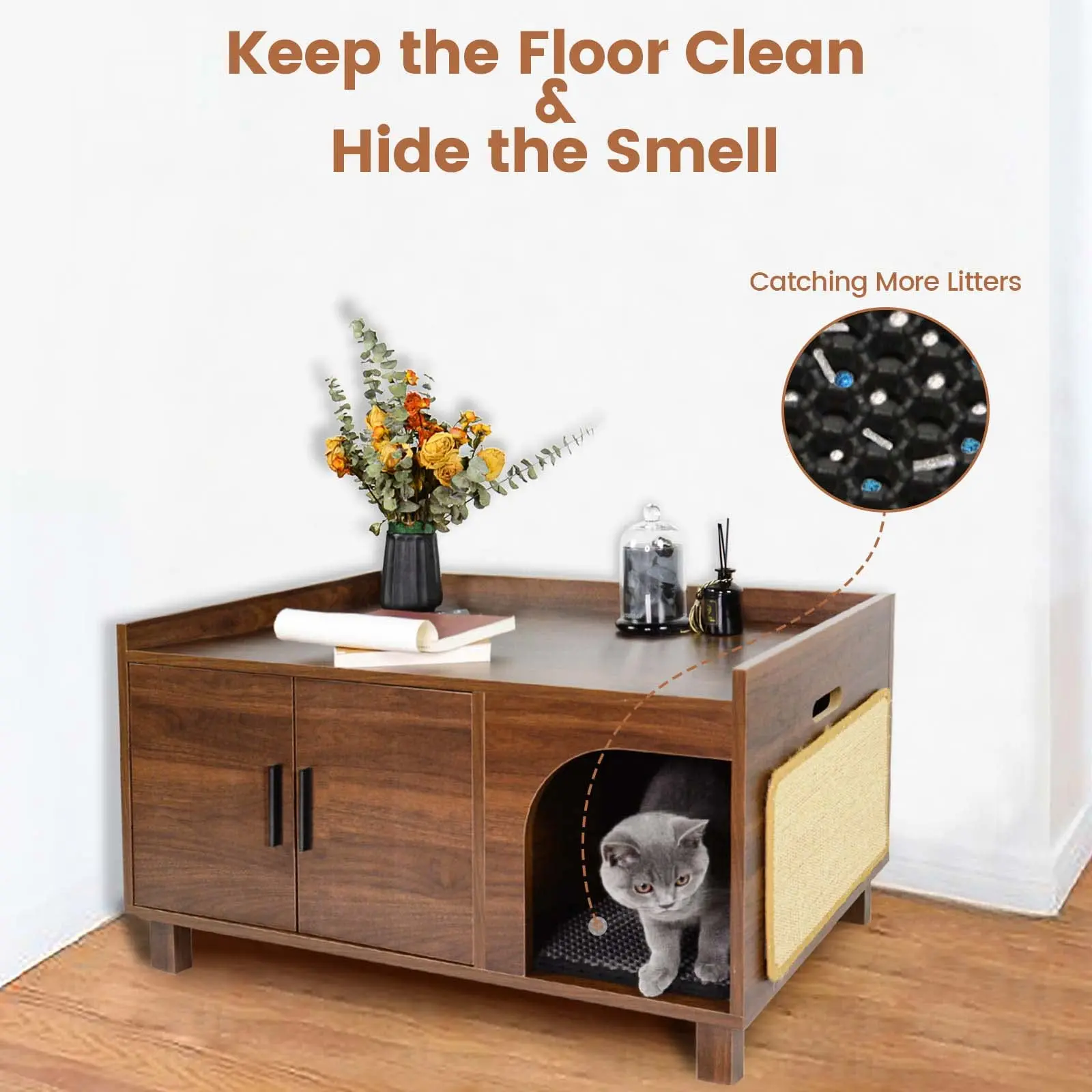 Cat Cage Litter Box Enclosure Wooden Hidden Cat Washroom Box Furniture Cat Litter Box Cabinet Furniture Modern Washroom