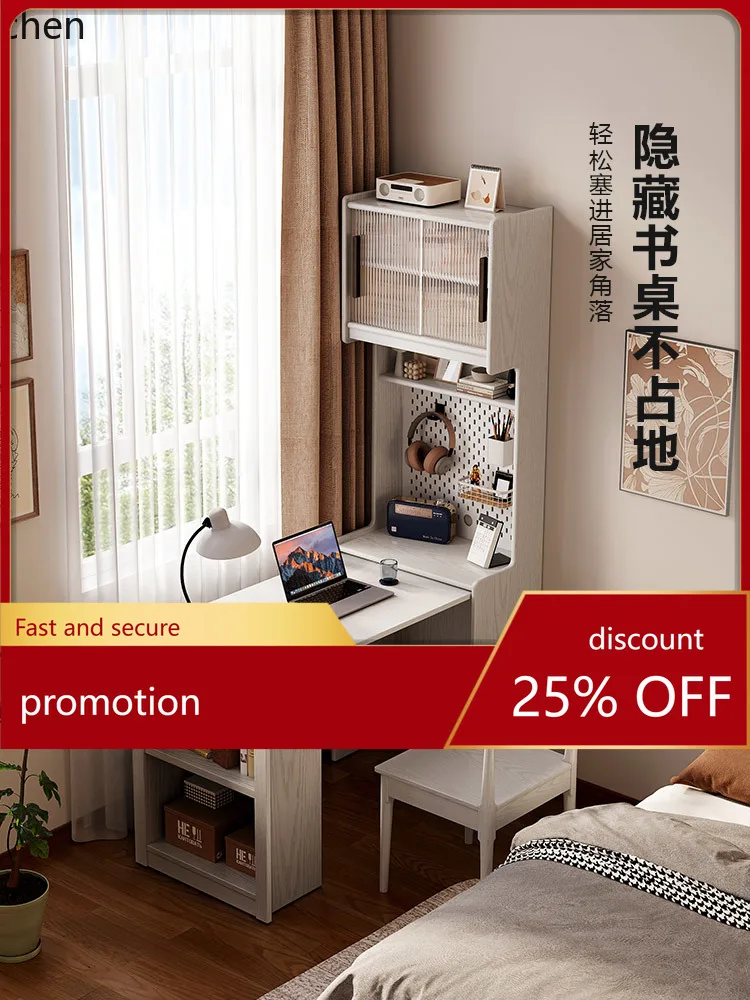 

ZML Folding Desk Bookcase Home Solid Wood Computer Desk Small Apartment Bedroom Study with Bookshelf