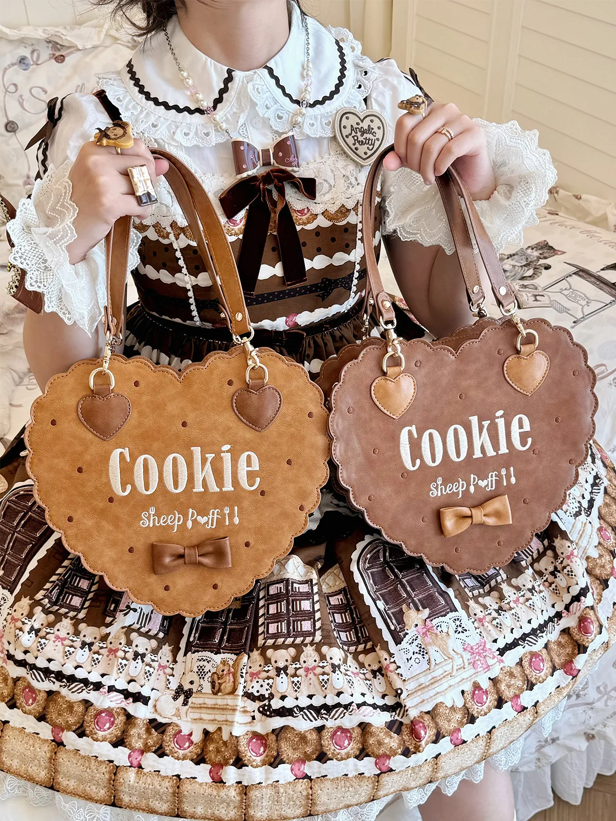 Girl Kawaii Bag Cute Bear Pattern Bags for Women Embroidery Love Original Diagonal Sweet and Cute Lolita Handbag Femme