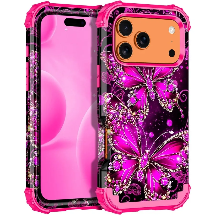 حافظة لهاتف آيفون 17 برو ماكس تتوهج في الظلام ثلاث طبقات شديدة التحمل وقوية ومضادة للصدمات حماية كاملة متينة من البولي كربونات الصلبة + ناعمة