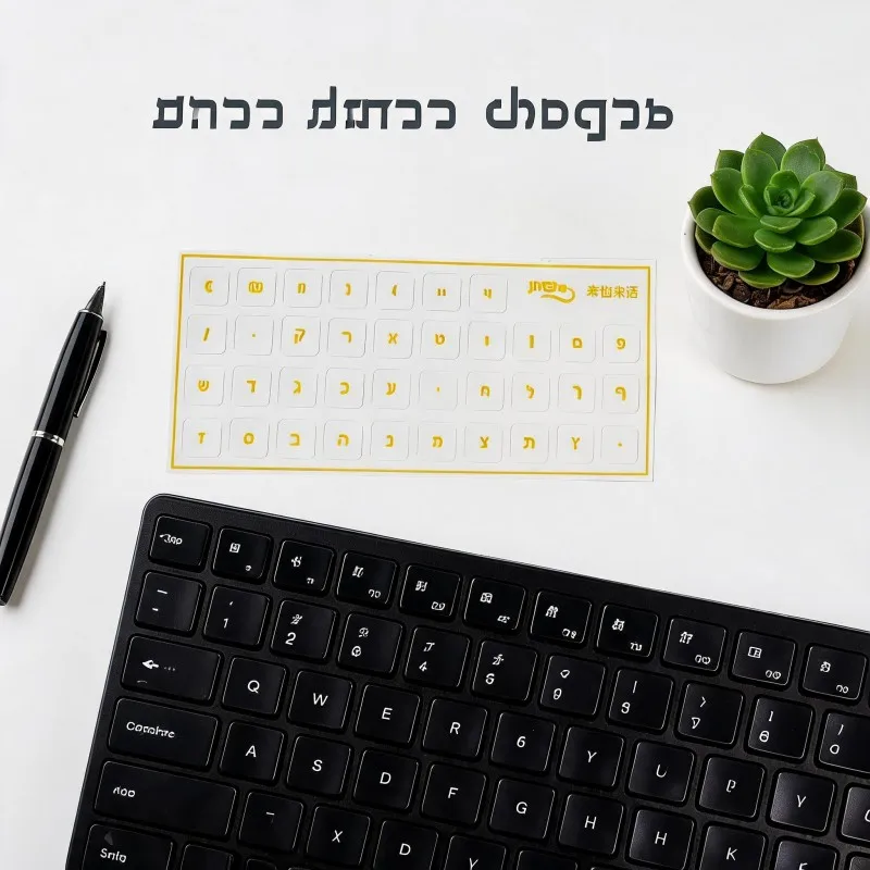 Hebräische Tastatur-Aufkleber, weiß, schwarz, hebräisches Alphabet, Tastenkappen-Etiketten, abziehbare Folie, transparenter Tastatur-Ersatz-Aufkleber für – Detail 2