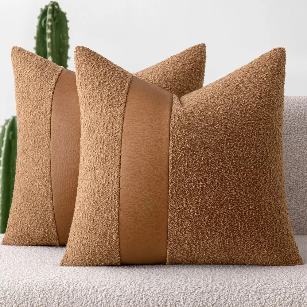 

Коричневые текстурированные наволочки из искусственной кожи размером 26x26 дюймов, набор из 2 декоративных наволочек в стиле фермерского дома в стиле бохо