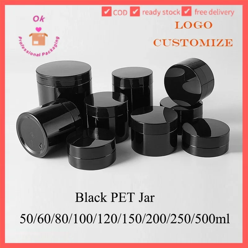 20/30/50PCs black plastic jar empty PET Case 50/60/100g Lucifuge storage jar cream Refill pot powder case travel cans yst2308151