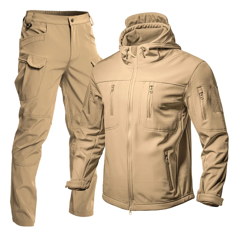 

Outdoor Shark Tactical Winter Softshell Jacket Set Waterproof Windproof Fleece Lined Warm Hiking Clothes