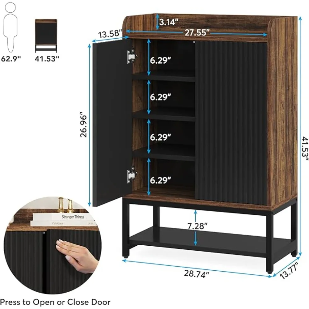 Armário para sapatos com portas, armário para armazenamento de sapatos de 5 camadas para corredor de entrada