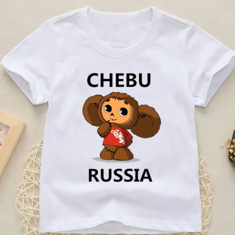 Fashion Cartoon Cheburashka Funny T-shirt for Boys Girls Summer Print T Shirt Women Short Sleeve White Clothing Tees