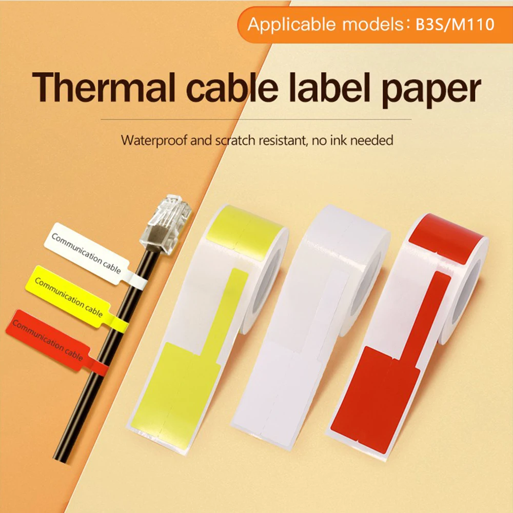 2ROll For M110/M221/M120/M200/B3S Label Printer Paper Network Cable Optical Fiber Tail Adhesive,Cables label,25x38mm 100pcs/Roll