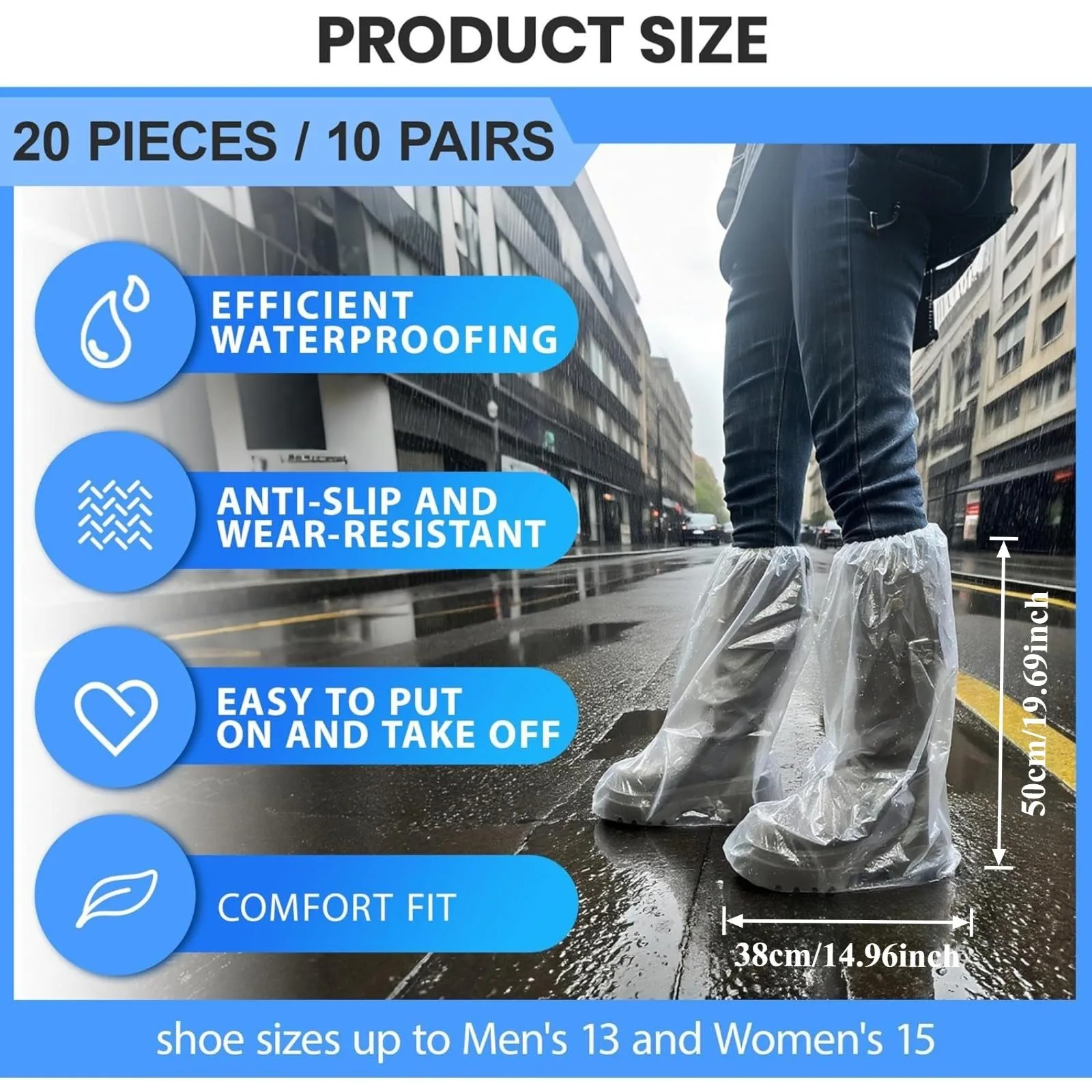Disposable Waterproof Shoe Covers for Rain - Plastic Rain Shoe Covers - Non-Slip Indoor Outdoor Rain Cover for Shoes