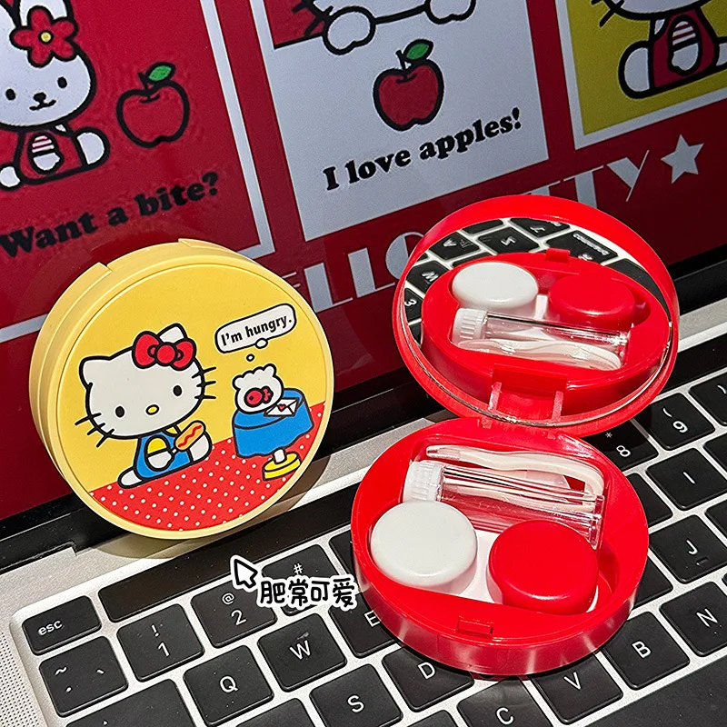 

Sanrio Hello Kitty Коробка для контактных линз Мультяшная настольная лампа Kitty Cat Круглая коробка для хранения косметических контактных линз Коробка для ухода за контактными линзами