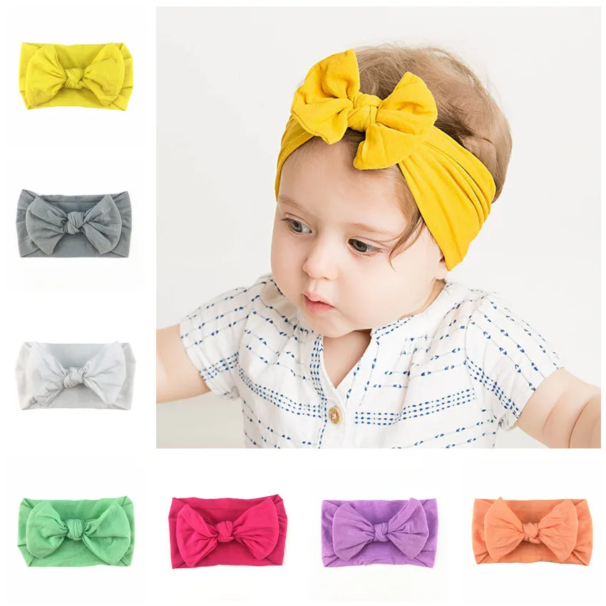 

200 Pcs Wholesale Baby Hair Accessories Soft Nylon Bow Headband Kids Princess Girls Headband 20 Colors