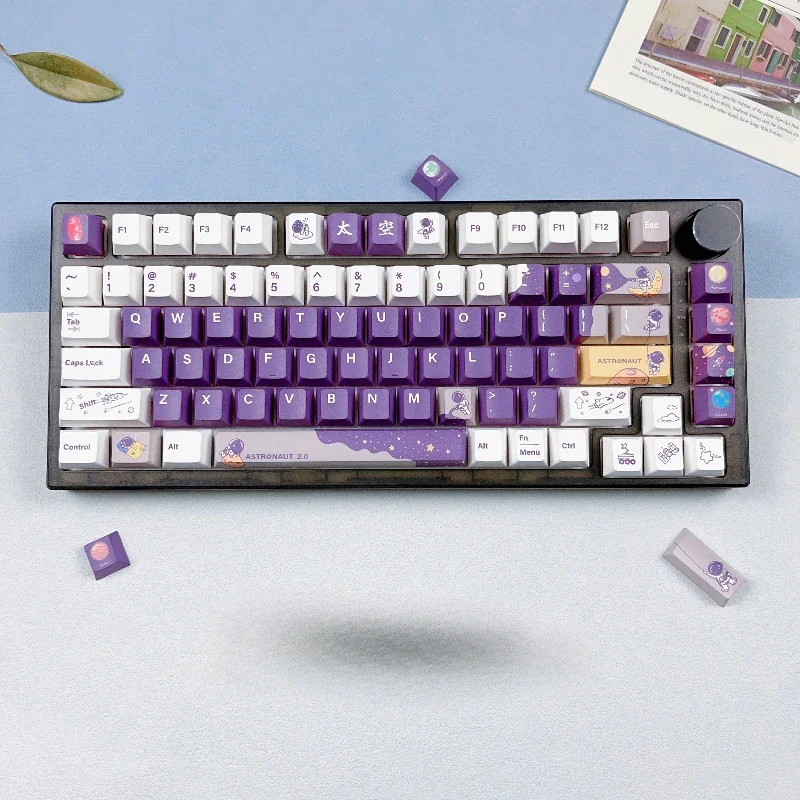 Explore The Universe Purple Astronaut Theme Personality 126 Keys Cherry Profile Key Cap PBT Thermal Sublimation 68/980/87/108 75