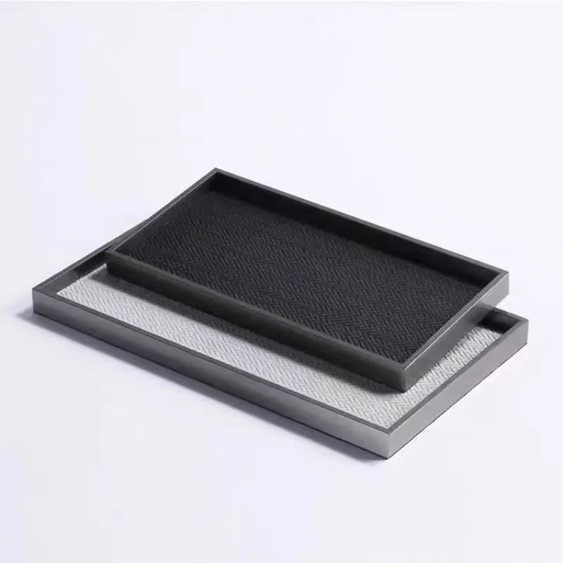 Modern simple rectangular metal leather tray, hotel model room coffee table living room desktop storage