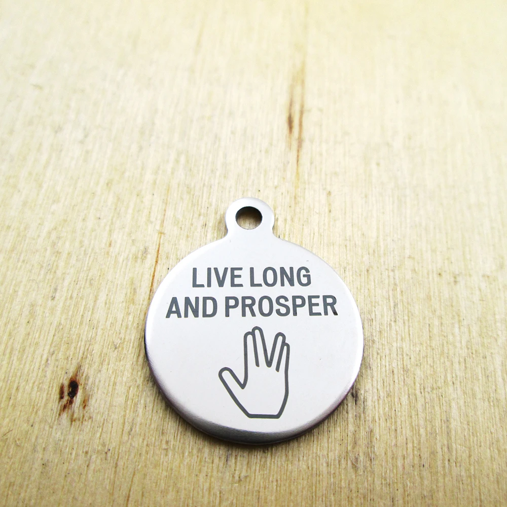 20pcs--Live Long and Prosper stainless steel charms - Laser Engraved - Customized - DIY Charms Pendants