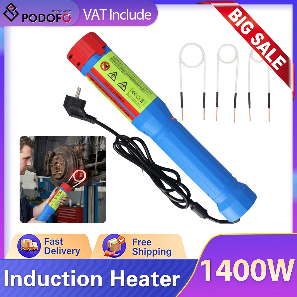Outil d'induction thermique sans flamme Podofo 1400W, chauffe-inducteur magnétique, outil de démontage d'écrous automobile, outil de réparation automobile avec 3 bobines