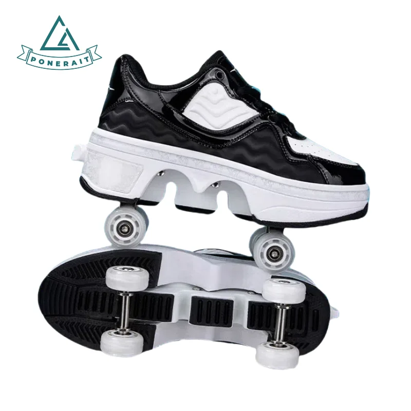 

PONERAIT Унисекс Роликовые туфли для подростков и начинающих с дизайном на шнуровке Кожаные кроссовки Коньки на 4 колеса для ежедневной ходьбы
