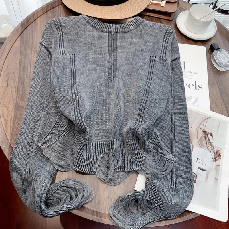 Grey Women Clothing Vintage Knitting Sweater Jacket Brown Cashmere Pullover Long Sleeve Casual Fashion Female Winter Tops