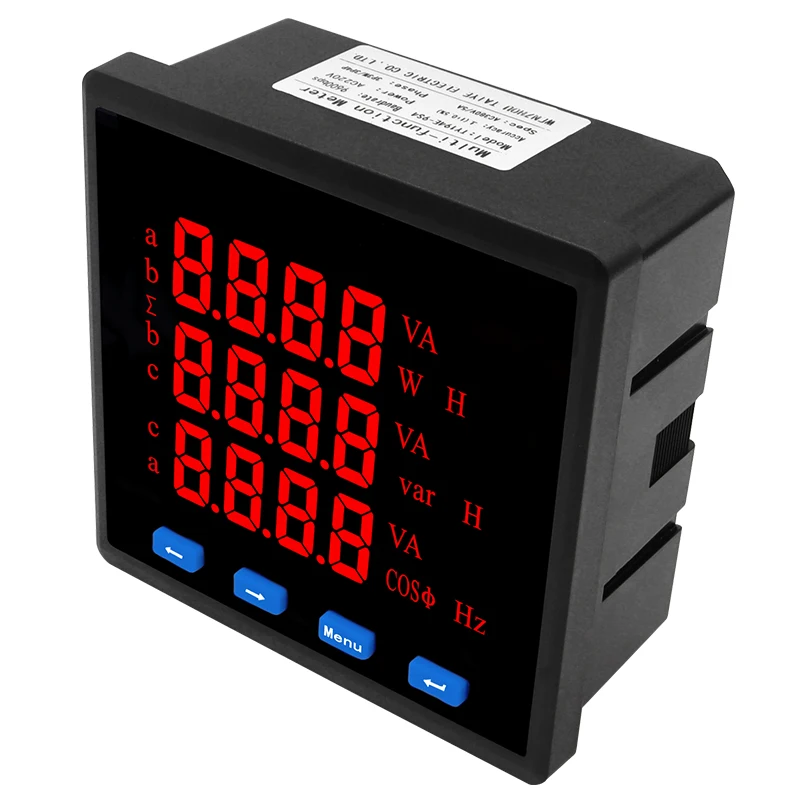 Three Phase LED Digital Energy Meter with CT 30A50A100A150A200A Voltage Frequency RS485 Watt Hour Panel Meter