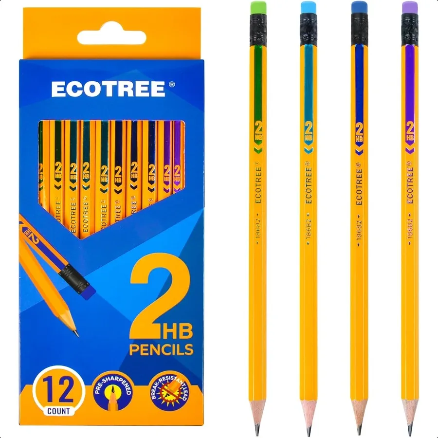 

PreSharpened Pencils 2 WoodCased Number 2 Pencils with Erasers Yellow Pencil for School Writing 12 Count