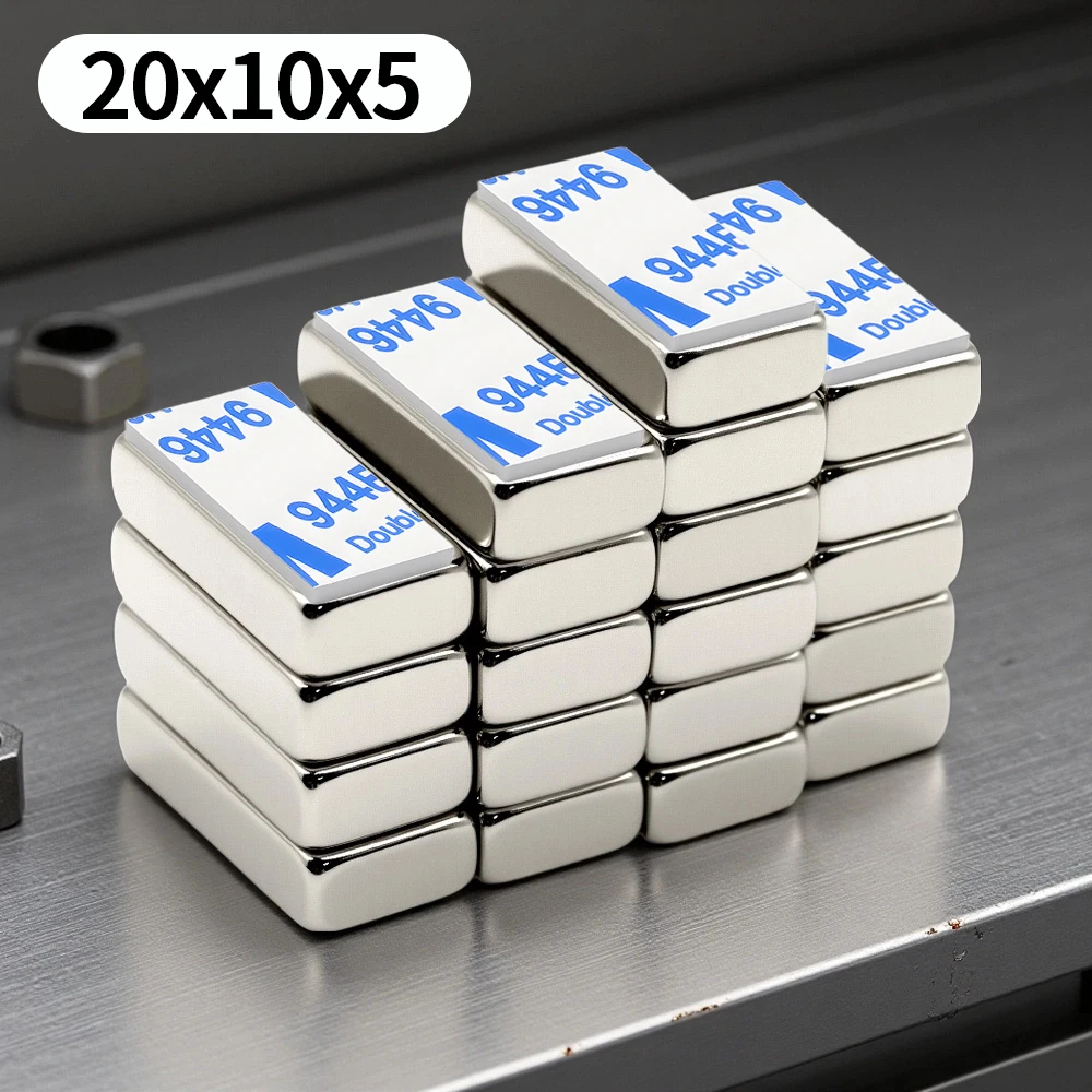 

20x10x5mm Super Powerful Block Neodymium Magnet With double-sided adhesive Magnet N35 Strong Permanent Magnetic imanes