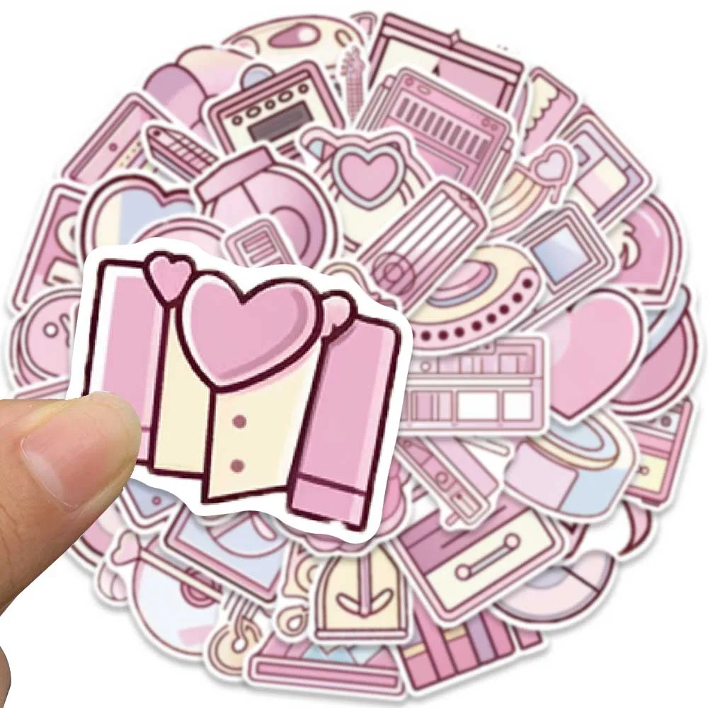 50pcs Cute Pink Cartoon Musical Instruments Stickers For Luggage Laptop Guitar Phone Waterproof Graffiti Bicycle Car Decals