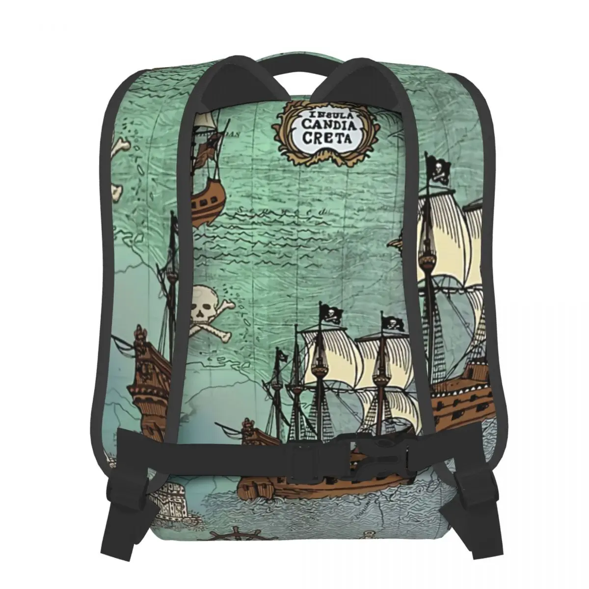 Pirate Map Nautical Sea Print Ocean Blue And Sea Glass Green Backpack Travel Rucksack Daypack for Teenage School Laptop