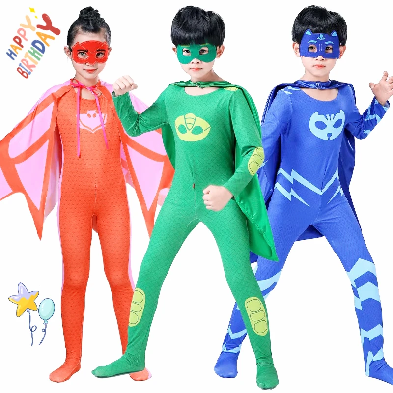 2024 Hot Halloween Blue Pajama Boys Girls Cat Dog Boy Hero Costume with Mask Cosplay Clothe Suit Child Birthday Party Kids Gift