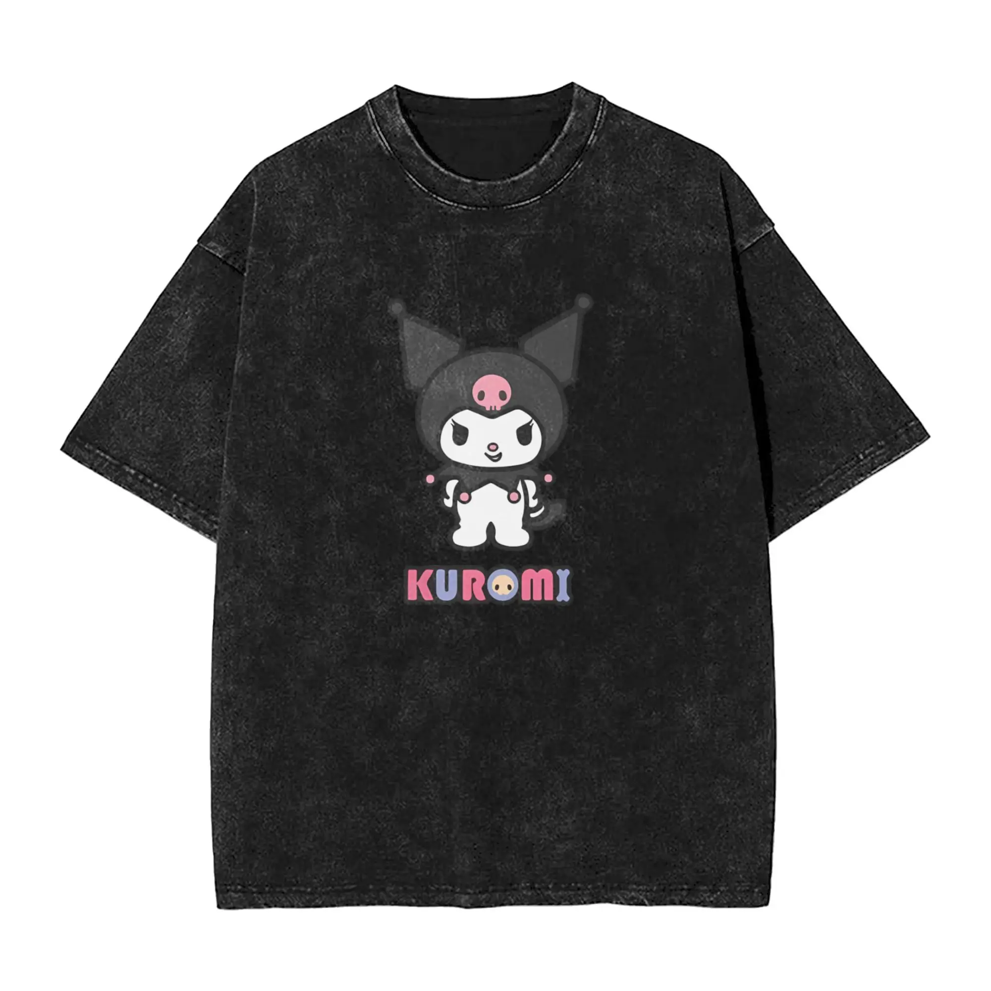 Kuromi Emoji Men T Shirts Washed  Novelty Tee Shirt Short Sleeve Round Collar T-Shirt Cotton Summer Clothing