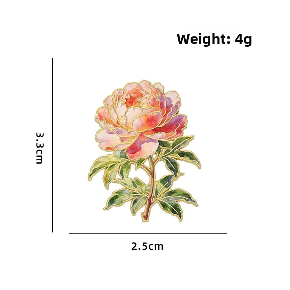 Assorted Colors Flower Brooches Enamel Material Botanical Design Lapel Brooches Metal Pin Back 12 Piece Set Plant Brooches