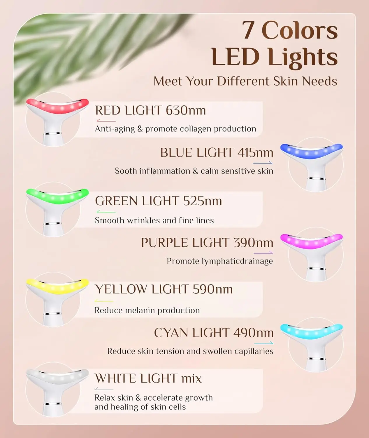 علاج بالضوء الأحمر بـ 7 ألوان للوجه والرقبة، أداة تدليك الوجه للتجاعيد والذقن المزدوجة، مدلك الوجه بالاهتزاز مع الحرارية