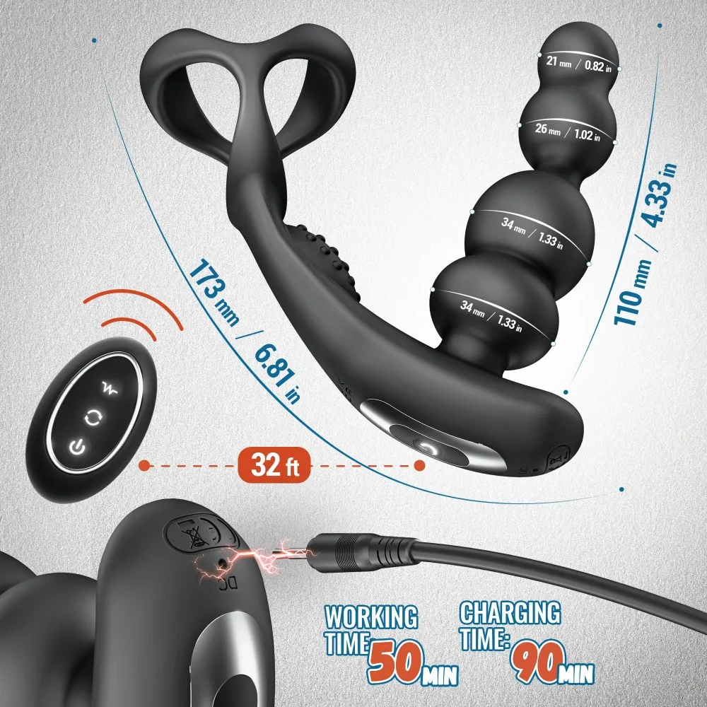 Male Prostate Massager Vibrator 360 Anal Beads Penis Ring 3 Rotation 10Vibration Modes Remote Butt Plug Sex Toys for Couples Men view 6