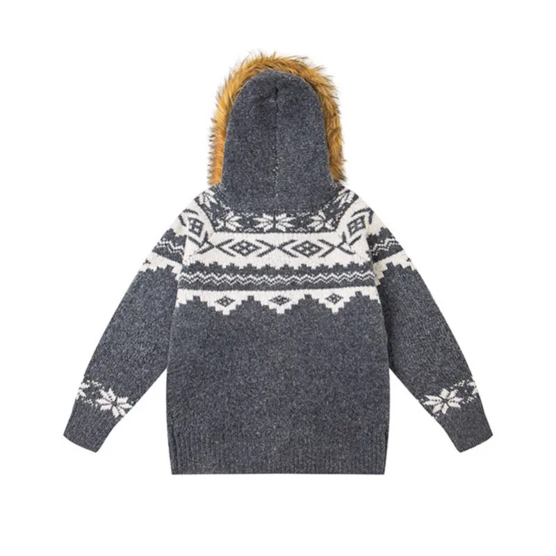 

Detachable Wool Collar Cow Horn Buckle Hooded Women's 2025 Autumn and Winter New Lazy Loose Knitted Jacket Female Clothing