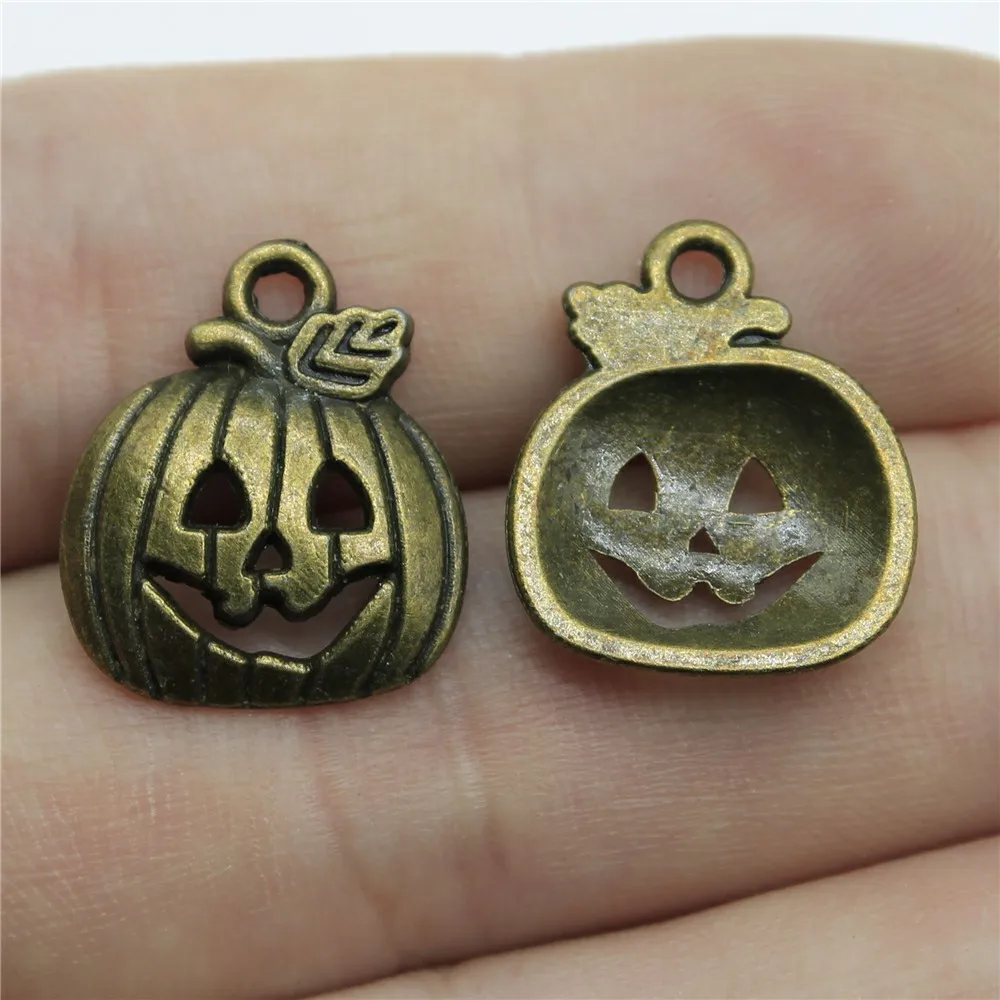 20pcs 18x15mm(0.71x0.59inch) 2 Colors Pumpkin Halloween Charms Jewelry Accessories Wholesale