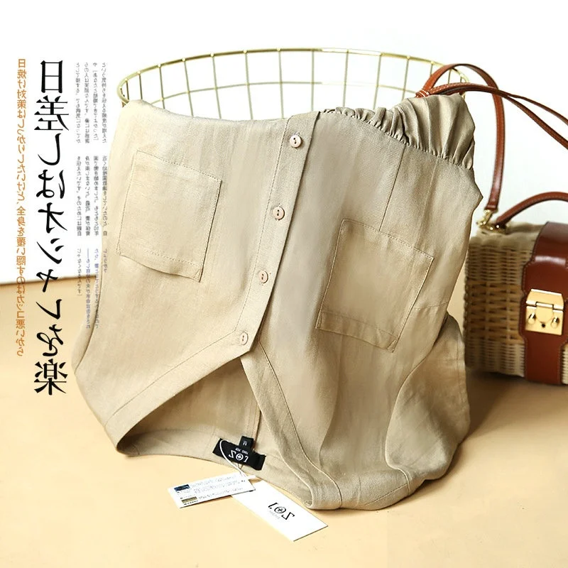 Summer Slimming V-Ne Midi Dr Faionable Thin Cotton Linen Blend Waist-Cinching ort Sve Retro Skirt Commute Sle