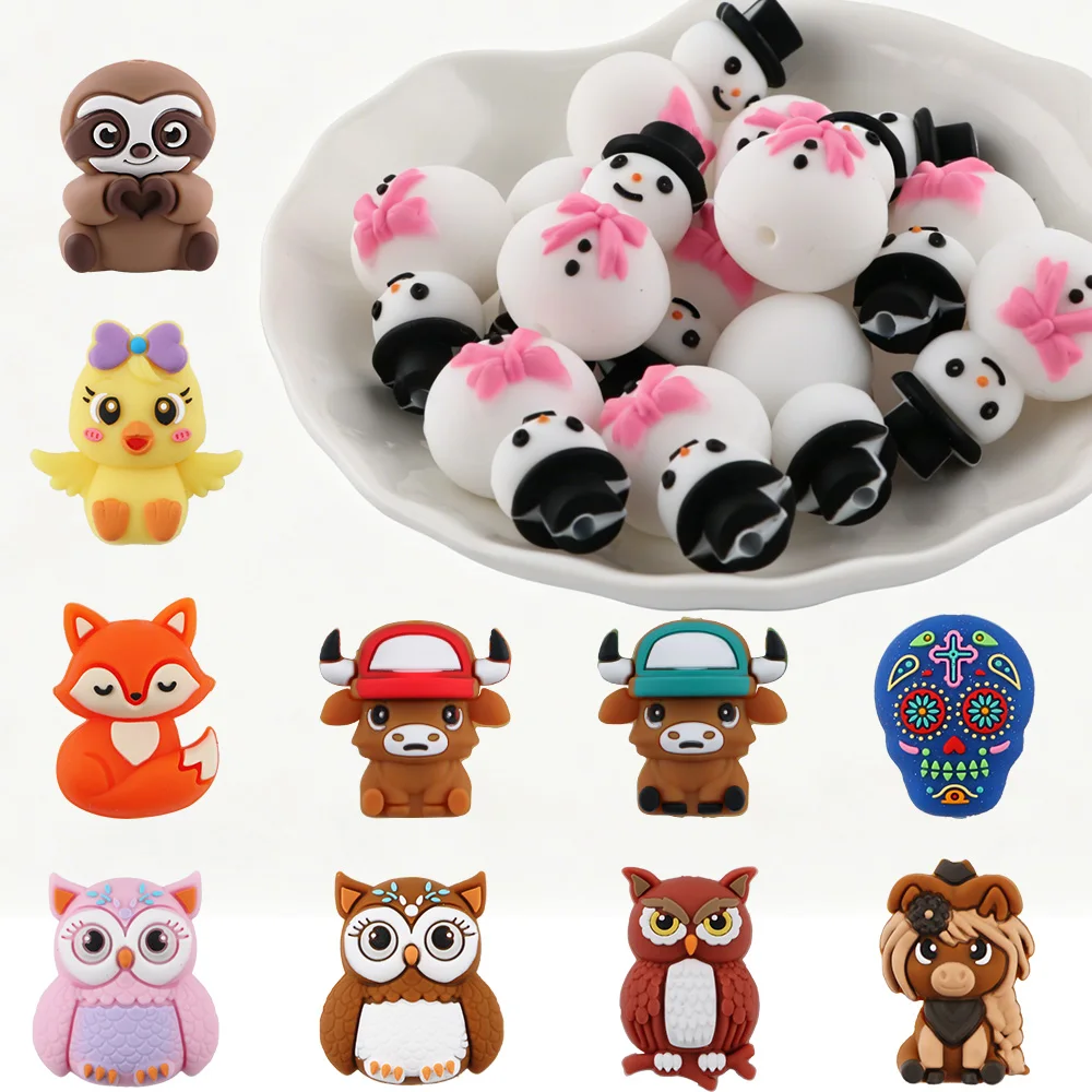 Kovict New 3D Silicone Focus Beads Stereoscopic Beads Owl Duck Fox Deer Cattle Penguin Pendant DIY Accessory for Jewelry Making