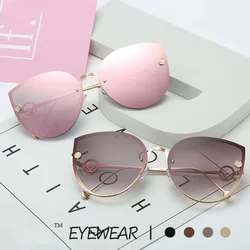 Classic Cat Eye Sunglasses Women Fashion Metal Big Cateye Sun Glasses For Ladies Vintage Mirror Shades Oculos UV400