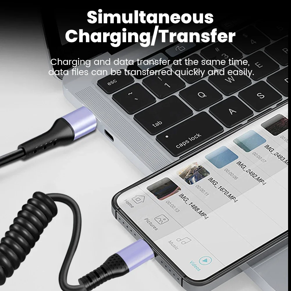 20 سنتيمتر إلى 1 متر سيارة الربيع كابل USB C إلى نوع C كابل شحن سريع سيارة الربيع USB C بيانات الحبل آيفون 15 16 سامسونج هواوي Xiaomi