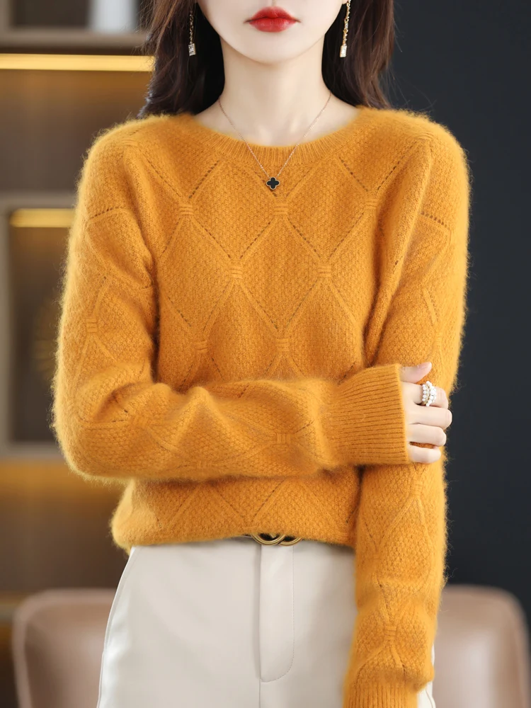 Autumn Winter New 100% Mink Cashmere Sweater Women\'s O-Neck Thick Knit Jumper Loose Twist Tops Fashion Knitted Warm Base Shirt