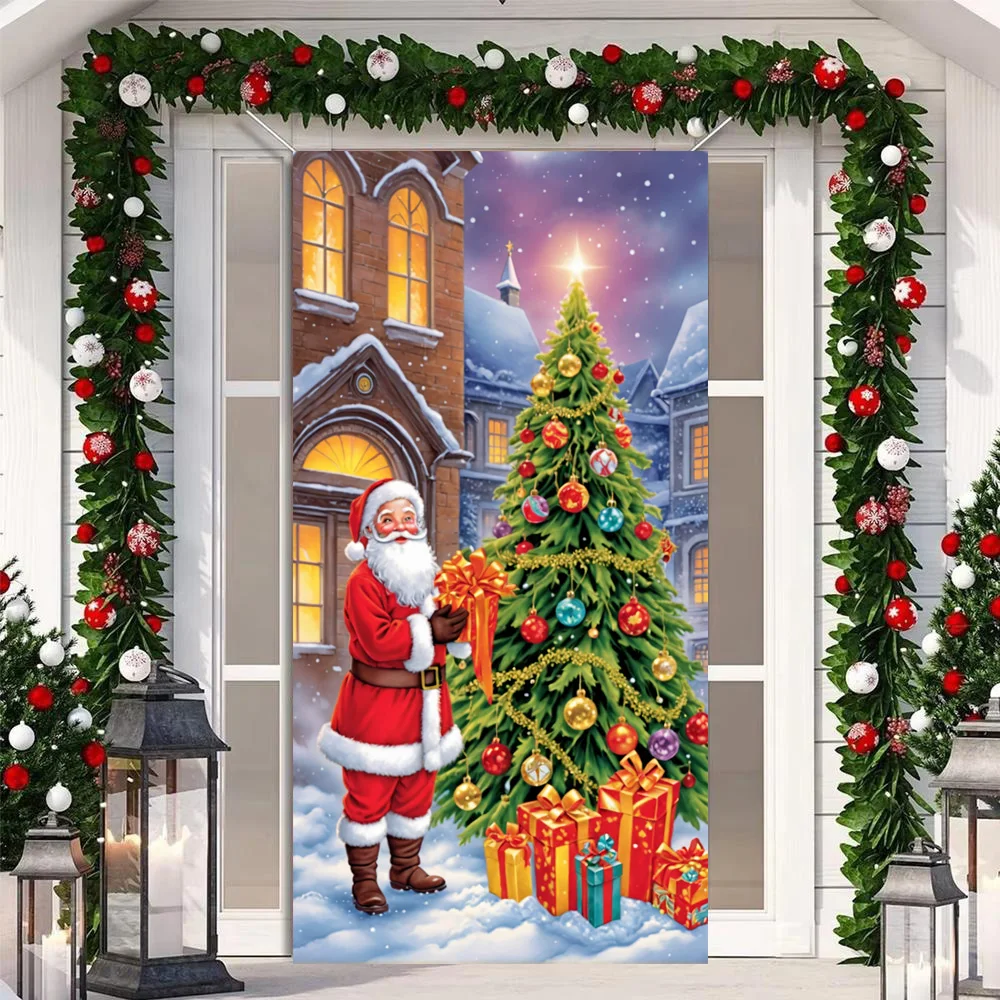 New Year Christmas Background Decoration Hanging Cloth Christmas Door Background Cloth Party Decoration Tapestry Door Cover