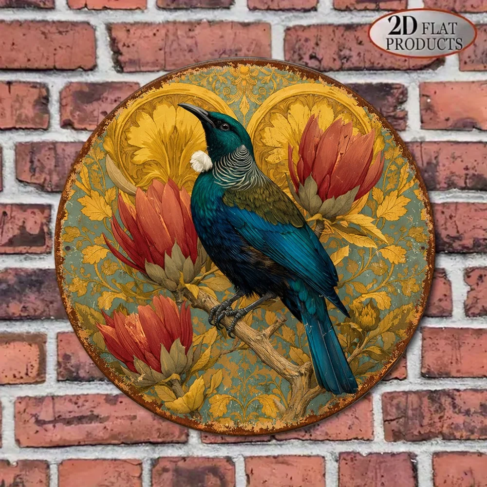 2D Flat, 1pc Retro New Zealand Tui Bird Wall Sign - 8X8 Inches/20X20 Cm Sign, Suitable for Living Room Decor, Cafe Decoration, T