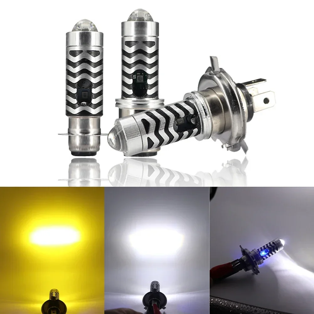 1Pcs H4 LED Dual Color Motorcycle Headlight Bulbs BA20D S2 P15D H6 6000K Hi/Lo Beam 12V Moto Fog Lamp Scooter ATV Accessories