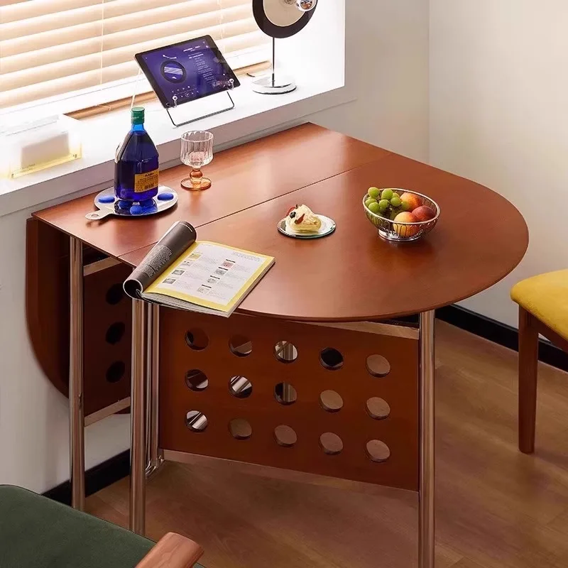 Small Apartment Household Cherry Wood Solid Wood Folding Table Ancient Style Does Not Occupy A  Table Table Style