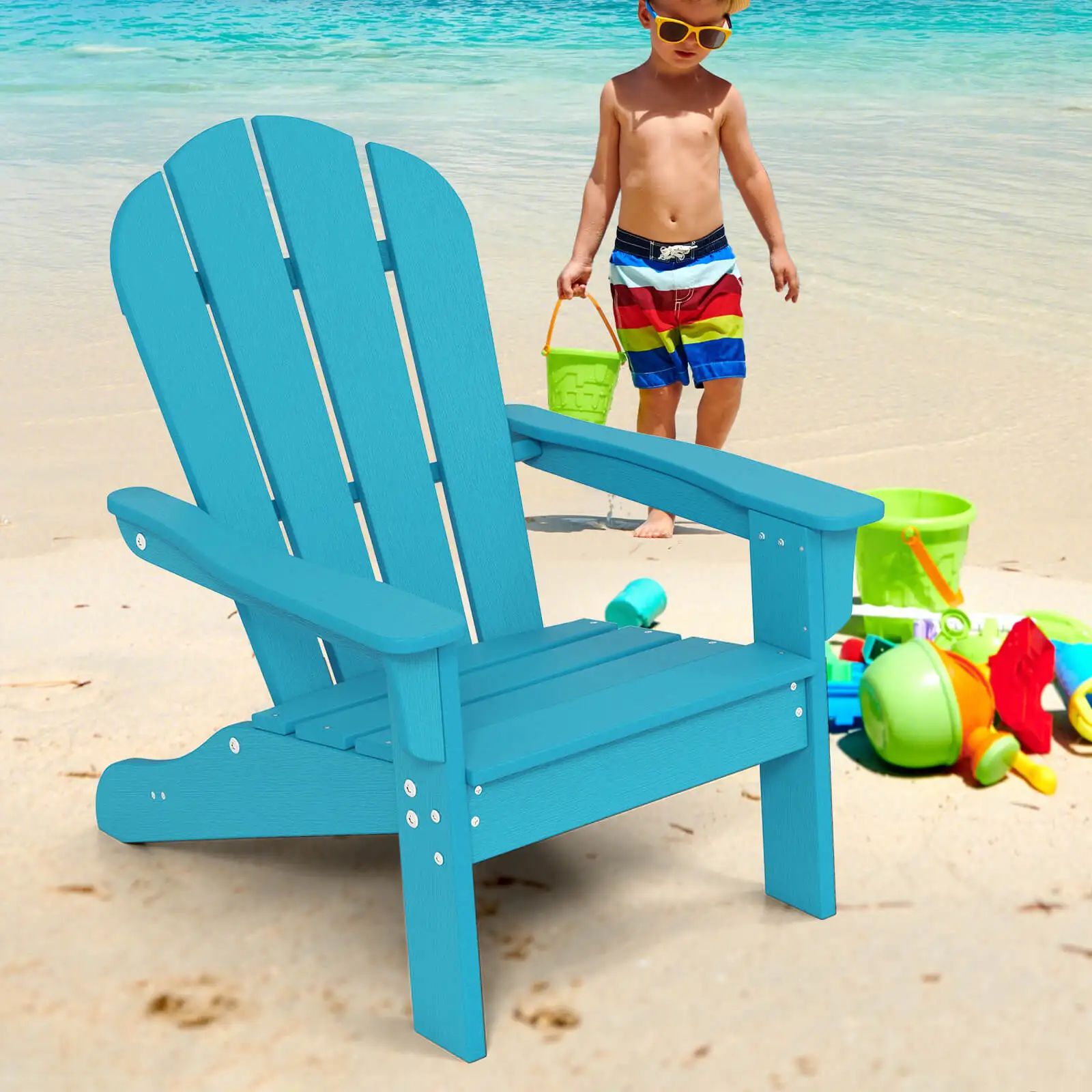 Kids Adirondack Chair w/High Backrest Armrests Fire Pit Chair for Kids Ages 3-8